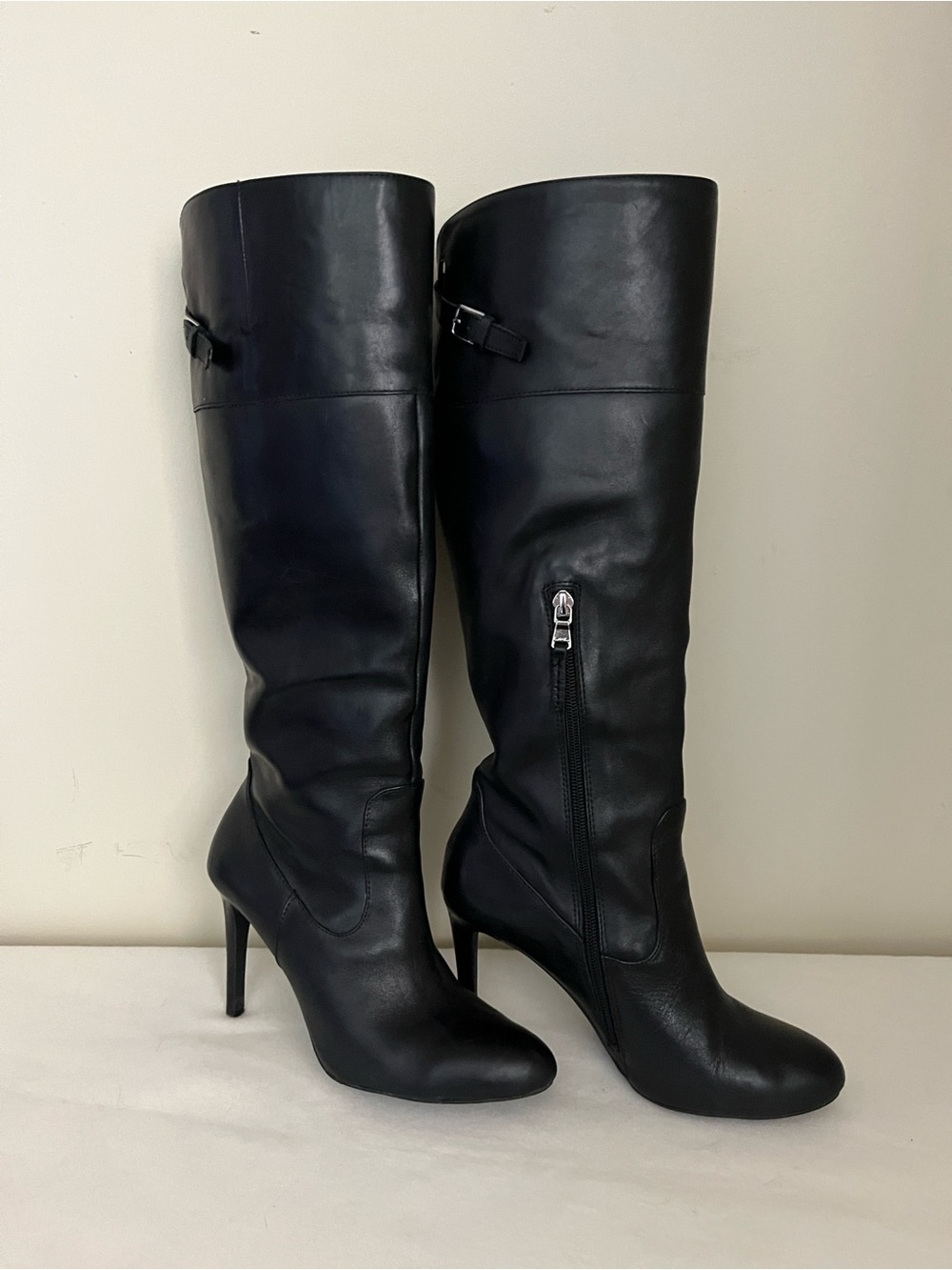 Lauren by Ralph Lauren Malina Black Leather Over-the-Knee Stiletto Boots